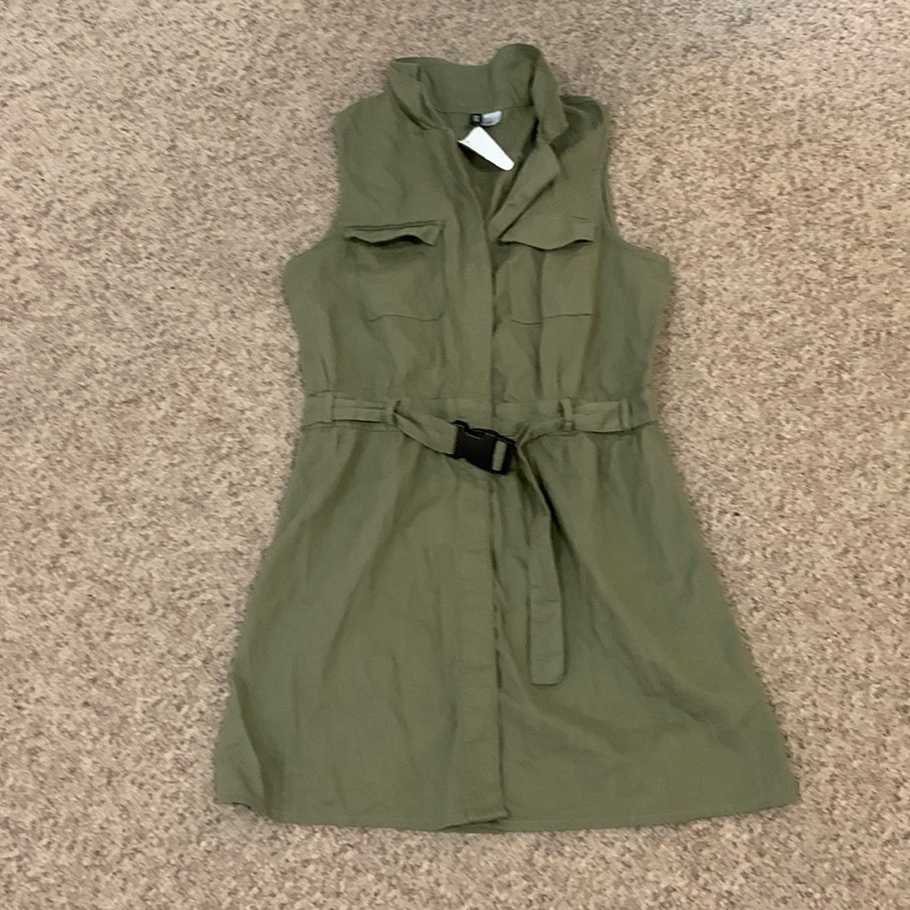 New HM olive green Divided belted summer dress M